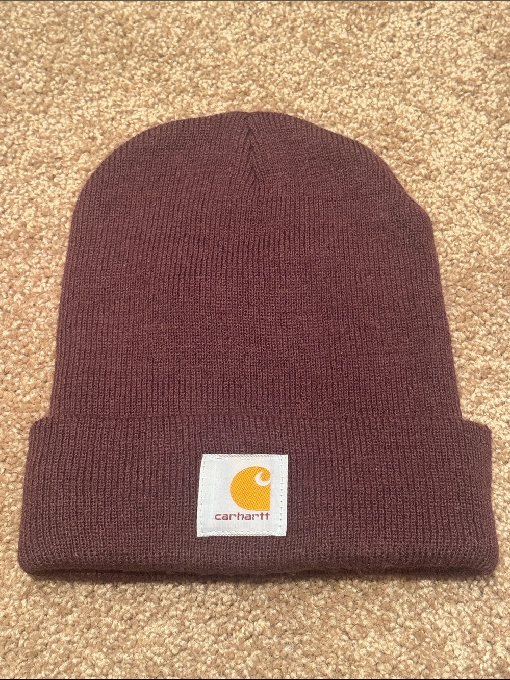 Carhartt Brown Cuffed Beanie with Logo Patch